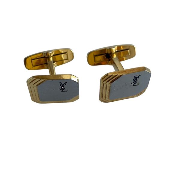 Authentic Yves Saint Laurent Gold-Tone Cufflinks – YSL Logo with Gift Box - Picture 2 of 7